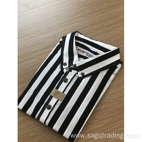 Fashion yarn dyed stripe short sleeve kids shirt